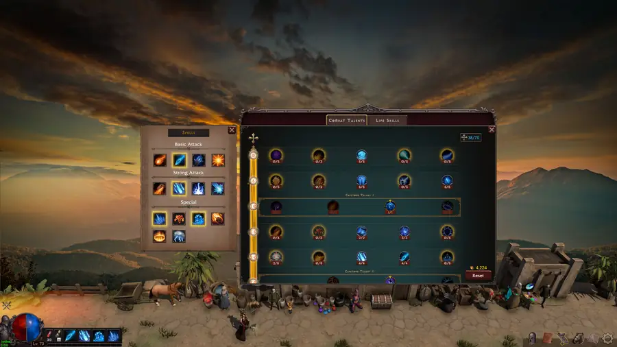 Spell list and combat talent tree of a level 70 Sorcerer