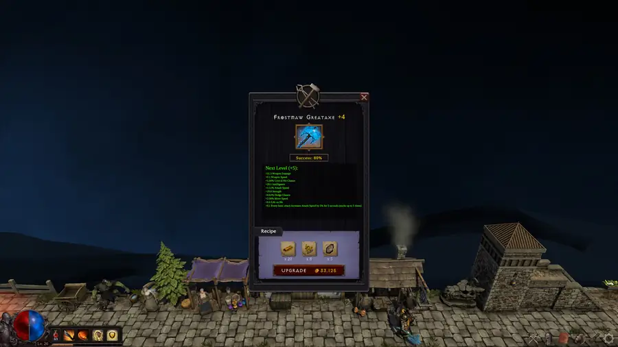 Blacksmith upgrade panel with an 80 percent success chance